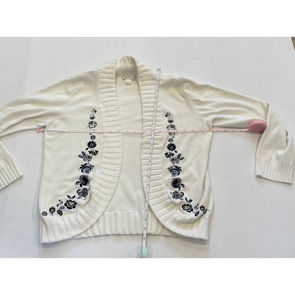 Christopher & Banks Cotton Blend Ivory Floral Applique Open Cardigan, Size XL - Picture 9 of 13